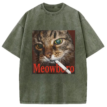 Tokyocanvas Funny Smoking Cat Meme Washed T-Shirt