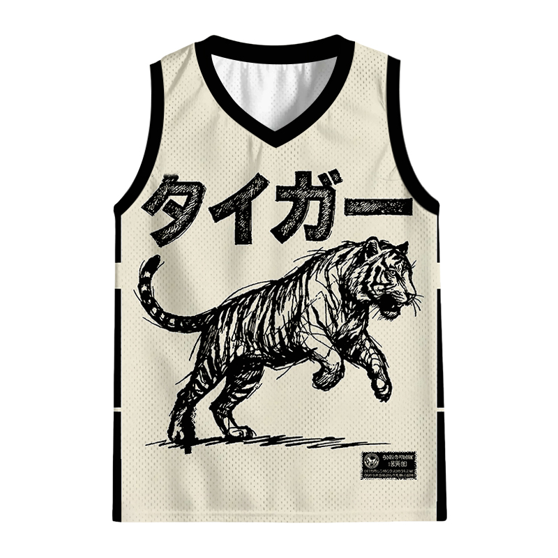 Tokyocanvas Monochrome Tiger Line Art Jersey Tank