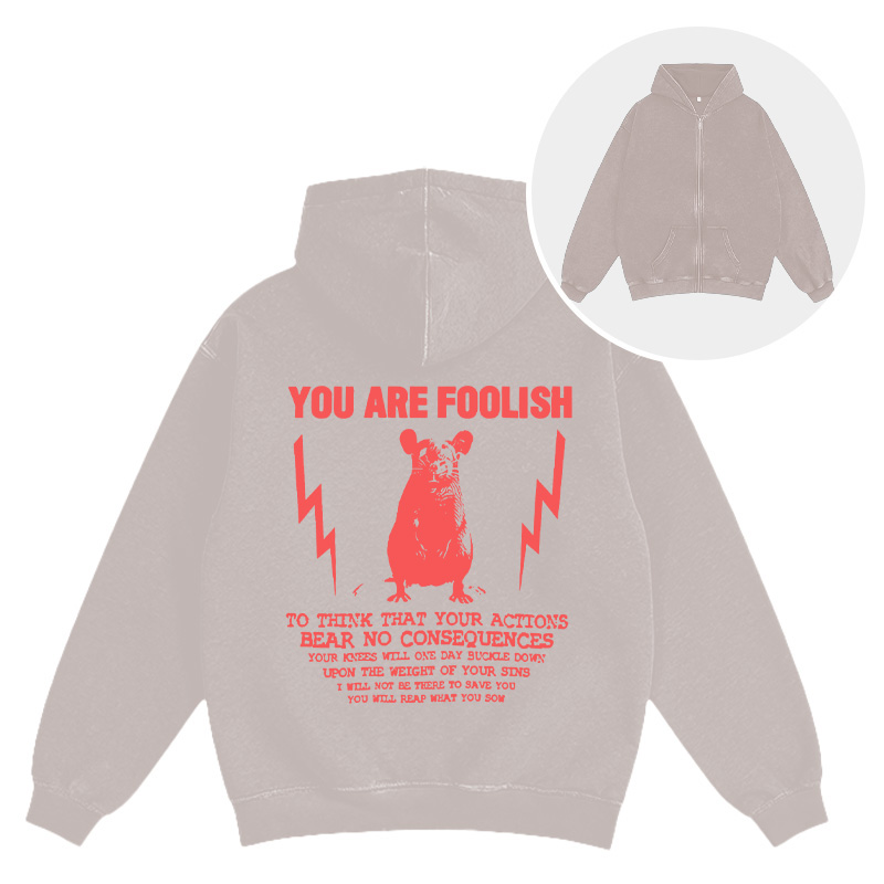Tokyocanvas You Are Foolish Rat Meme Washed Zip Hoodie