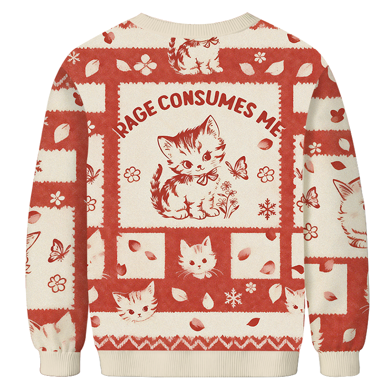 Tokyocanvas Rage Consumes Me Pink Cat Casual Ugly Sweatshirt