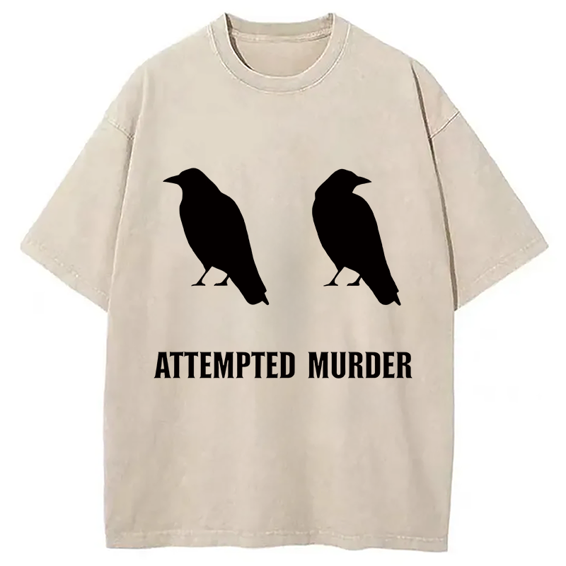 Tokyocanvas Attempted Murder of Crows Funny Washed T-Shirt