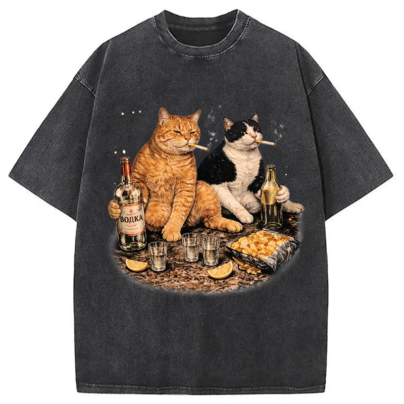 Tokyocanvas Funny Smoking Cat Washed T-Shirt