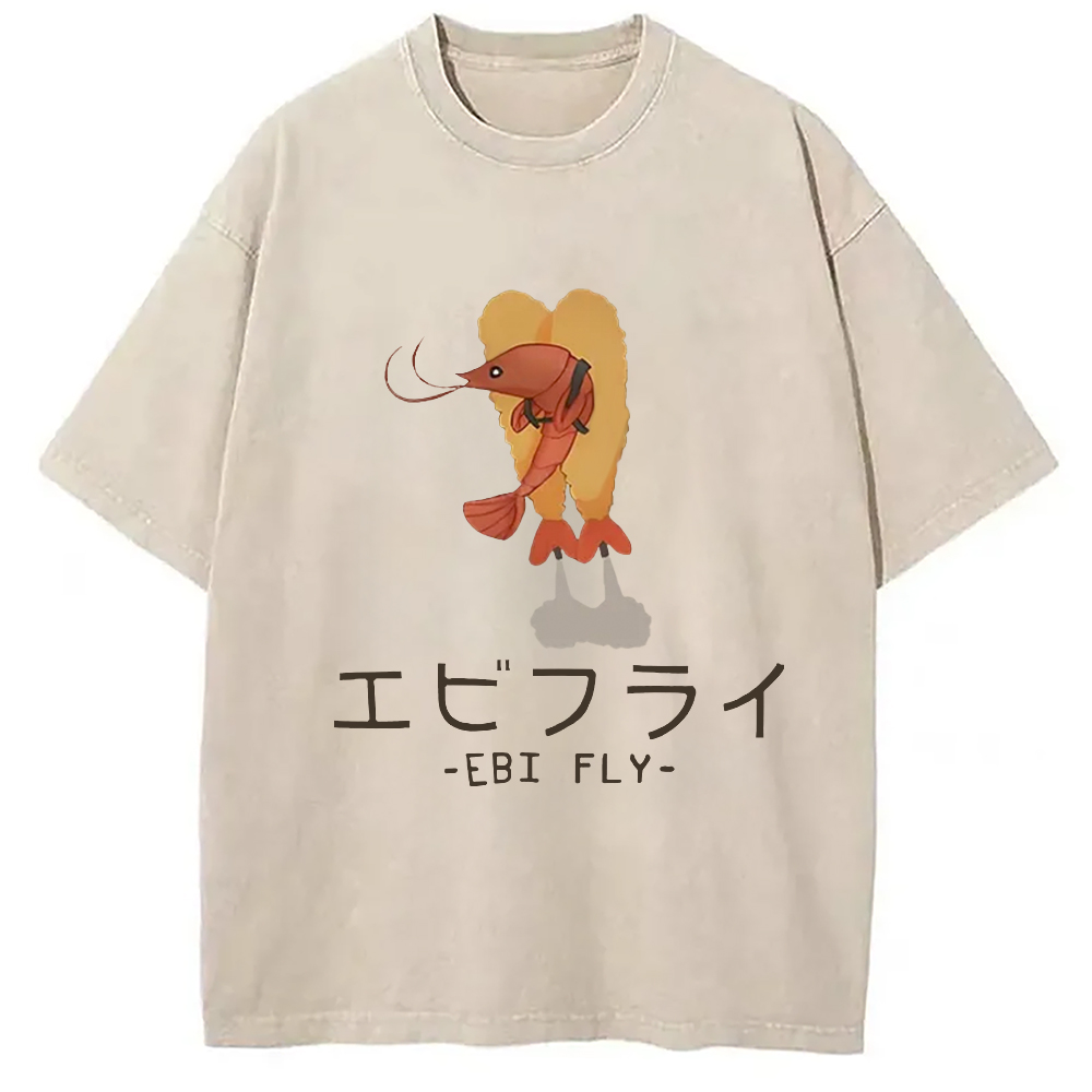Tokyocanvas Yummy Fried shrimp Washed T-Shirt