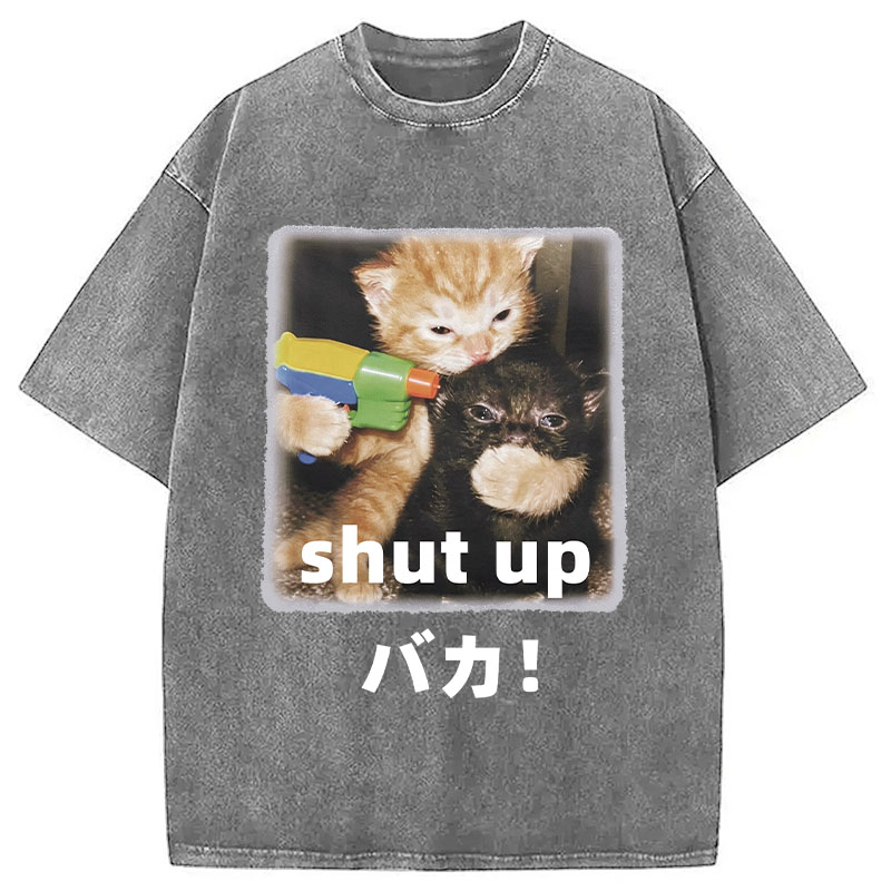 Tokyocanvas Shut Up Funny Cats Washed T-Shirt