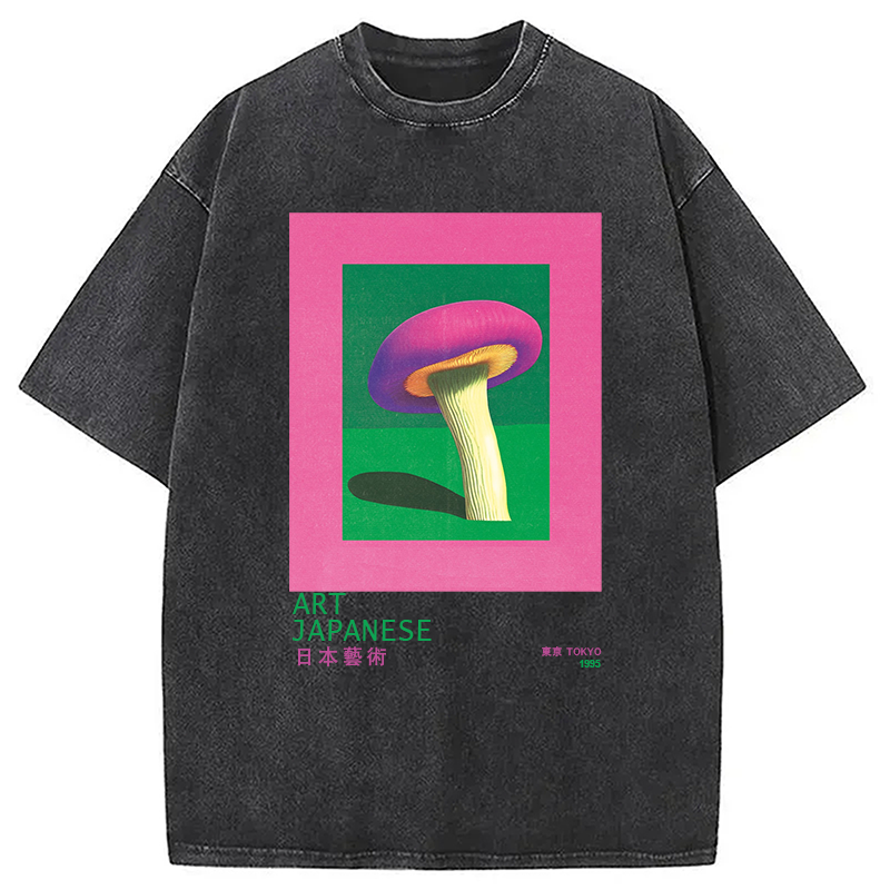 Tokyocanvas Japanese Art Pink Mushroom Vintage Washed T-Shirt