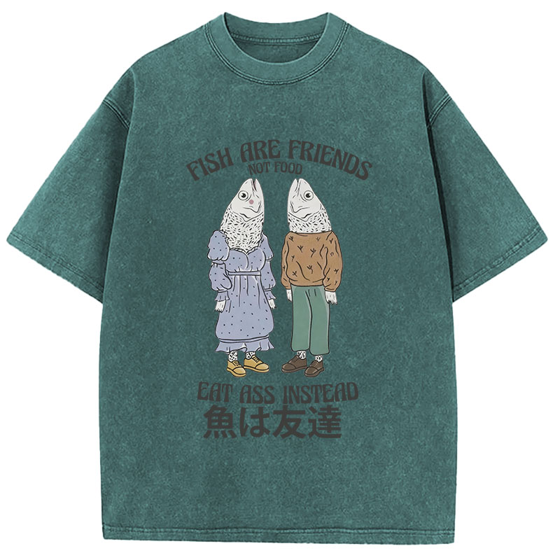 Tokyocanvas Fish Are Friends Not Food Washed T-Shirt