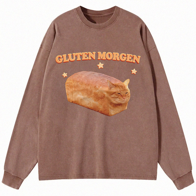 Tokyocanvas Silly Gluten Cat Long Sleeve Washed T-Shirt