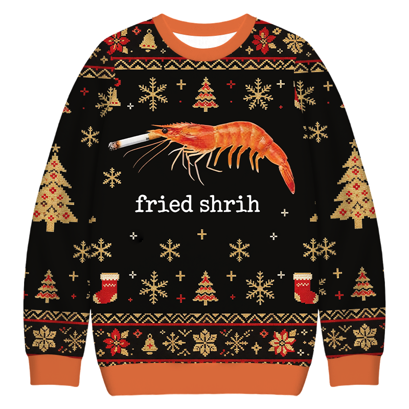 Tokyocanvas Fried Shrimp Christmas Ugly Sweatshirt