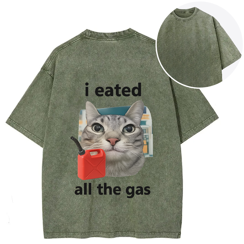 Tokyocanvas I Eated All The Gas Cat Funny Back Washed T-Shirt