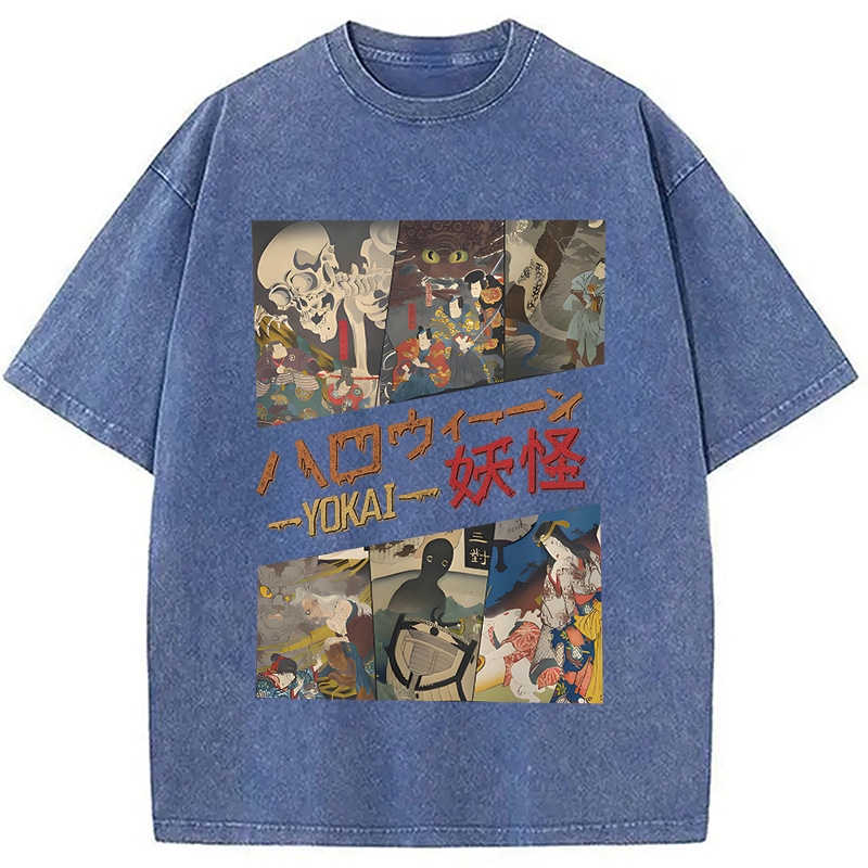 Tokyocanvas Vintage Japanese Yokai Halloween Washed T-Shirt