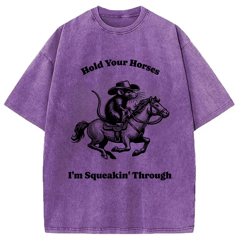 Tokyocanvas Hold Your Horse Funny Cowboy Rat Washed T-Shirt