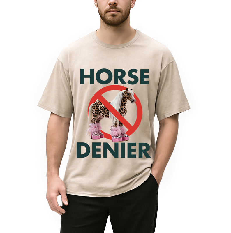 Tokyocanvas Funny Leopard Diva Horse Denier Washed T-Shirt