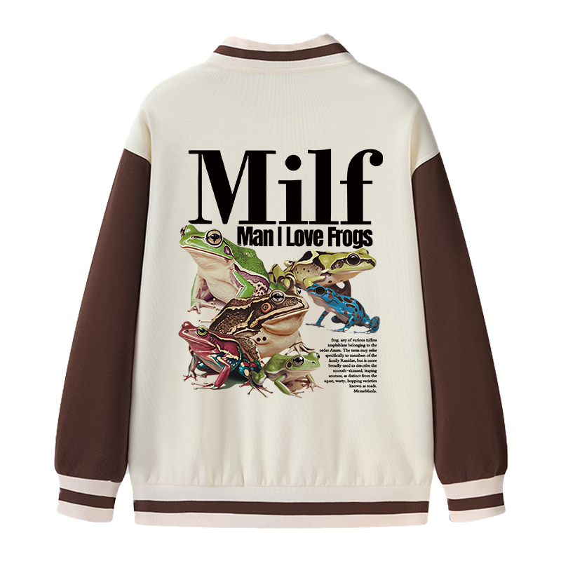 Tokyocanvas Man I Love Frogs Meme Varsity Jacket