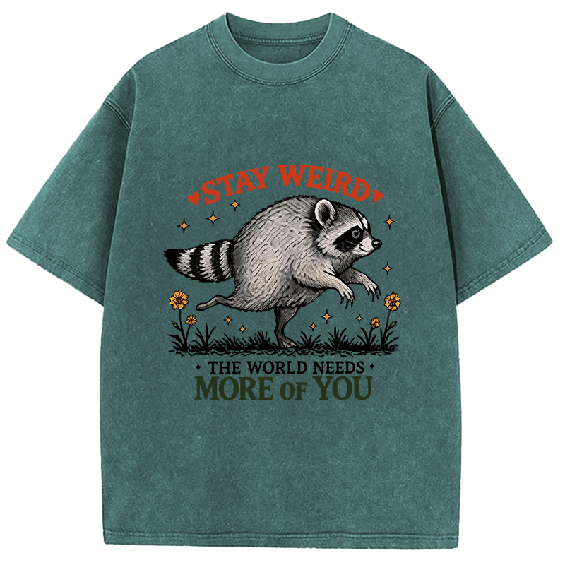 Tokyocanvas Stay Weird Raccoon Washed T-Shirt