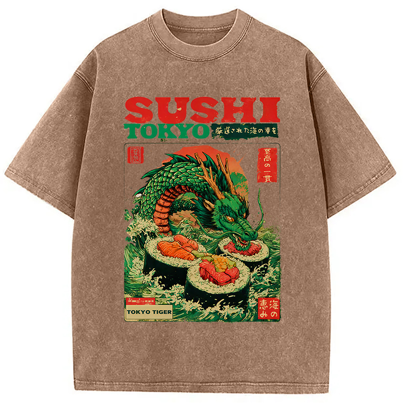 Tokyocanvas Ocean Dragon Sushi Washed T-Shirt
