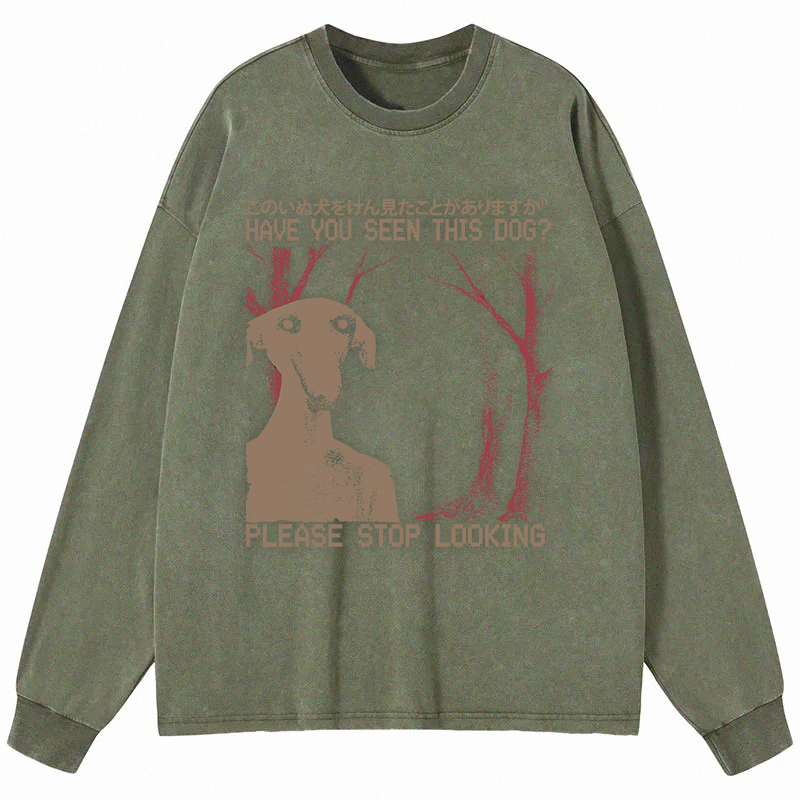 Tokyocanvas Have You Seen This Dog? Long Sleeve Washed T-Shirt