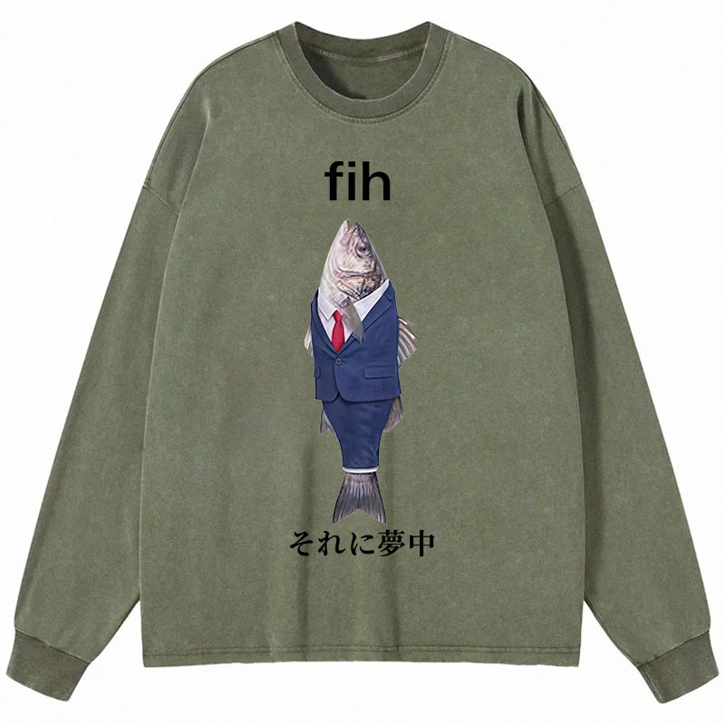Tokyocanvas Stupid Fih Long Sleeve Washed T-Shirt