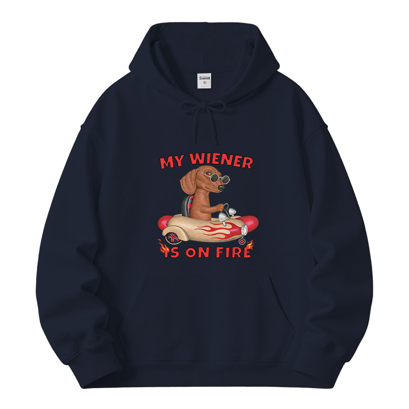Tokyocanvas My Wiener Is On Fire Funny Dog Fleece Lined Hoodie