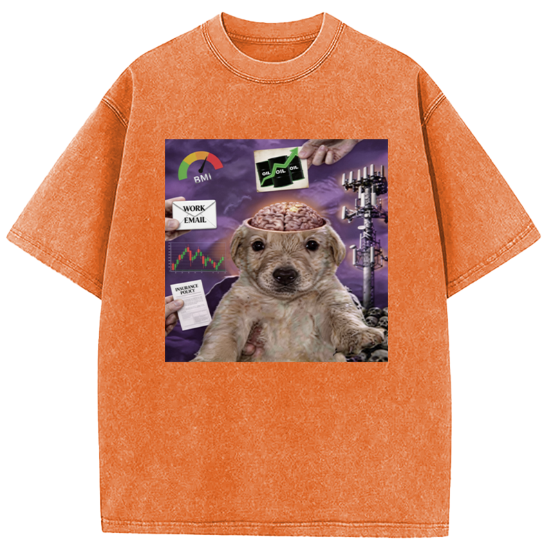 Tokyocanvas My Life Funny Dog Washed T-Shirt