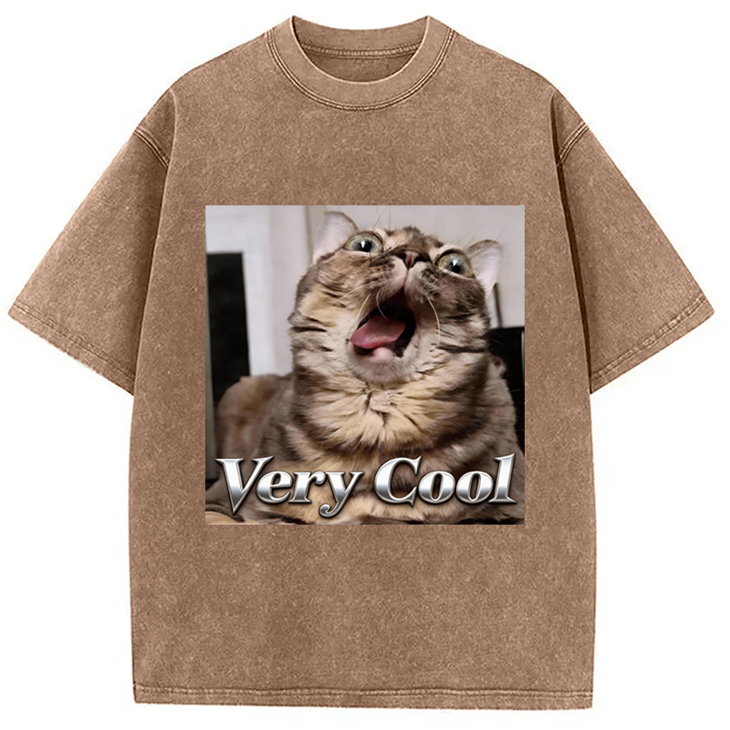 Tokyocanvas Very Cool Funny Cat Meme Washed T-Shirt