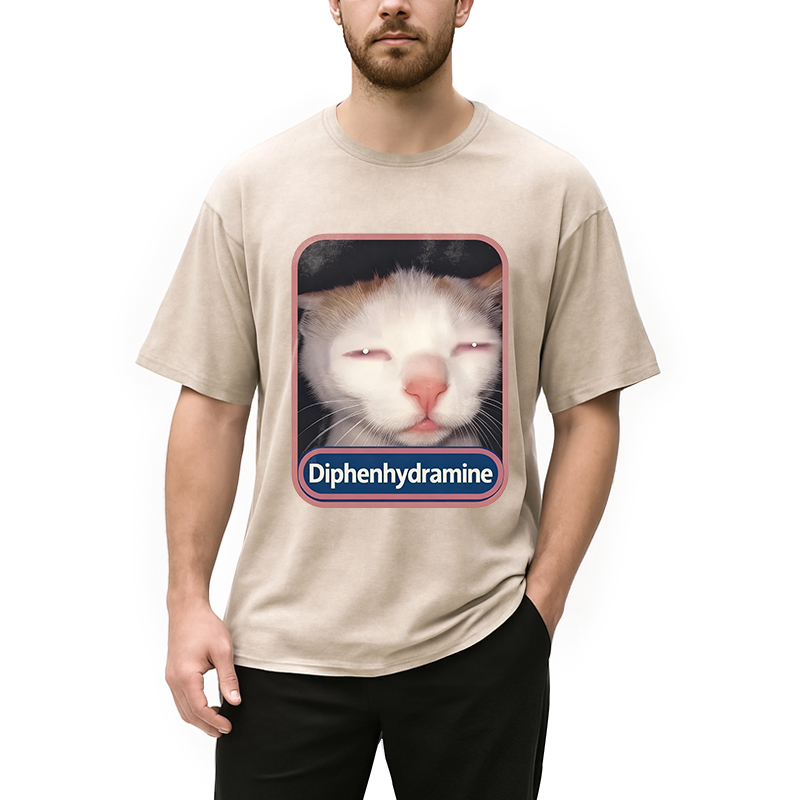 Tokyocanvas Diphenhydramine Cat Meme Washed T-Shirt
