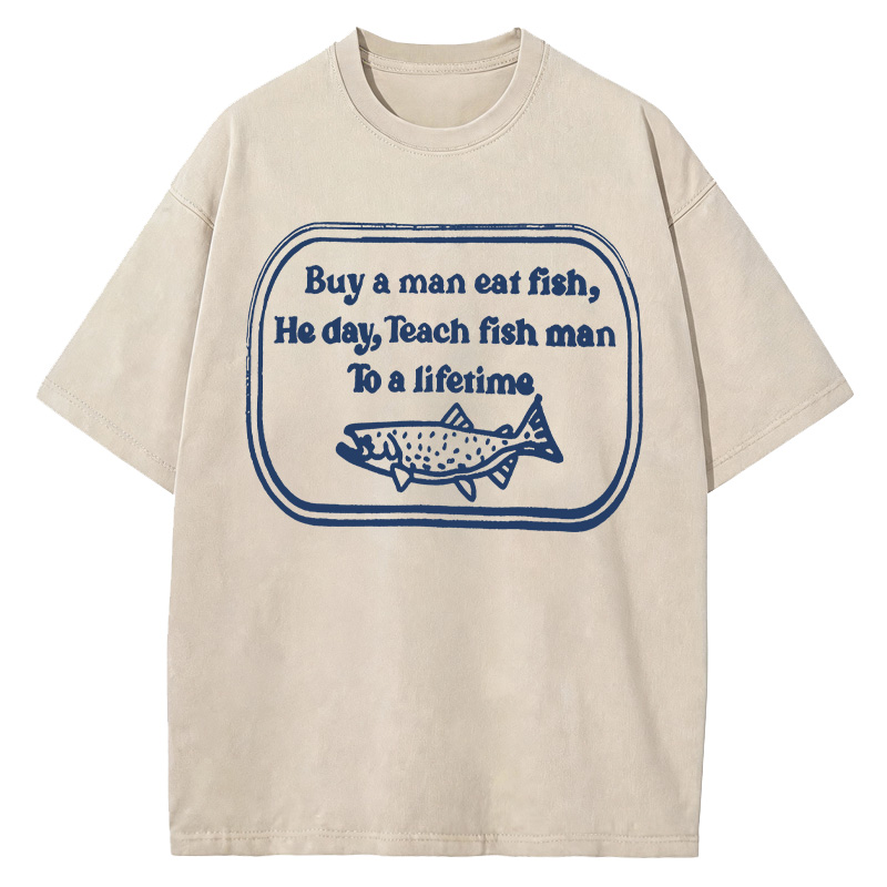 Tokyocanvas Teach fish man To a lifetime Washed T-Shirt
