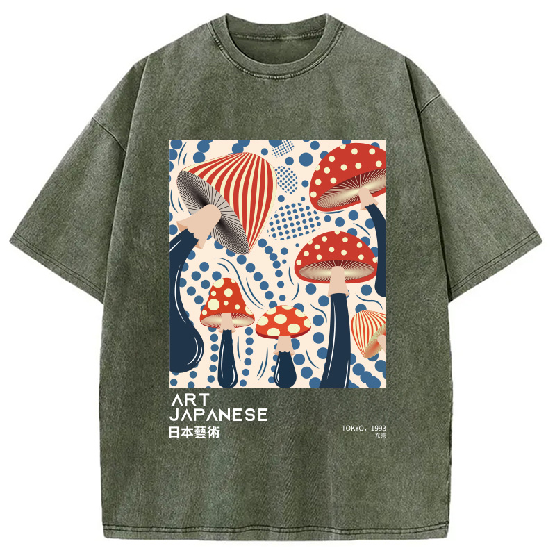 Tokyocanvas Japanese Art Dancing Mushroom Washed T-Shirt