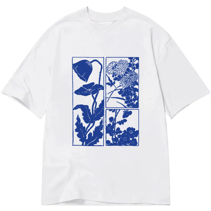 Tokyocanvas Woodcut Flowers Classic T-Shirt
