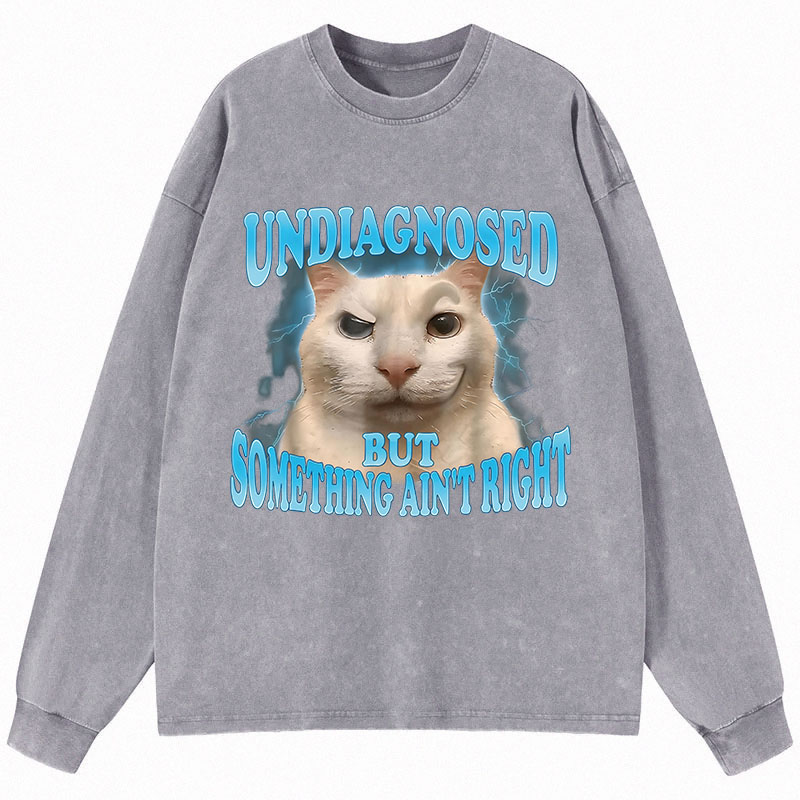 Tokyocanvas Undiagnosed But Something Ain't Right Funny Cat Meme Long Sleeve Washed T-Shirt