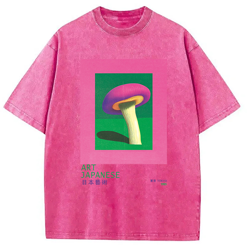 Tokyocanvas Japanese Art Pink Mushroom Vintage Washed T-Shirt