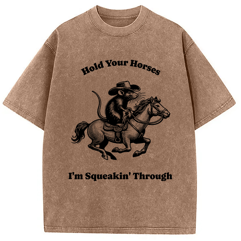 Tokyocanvas Hold Your Horse Funny Cowboy Rat Washed T-Shirt