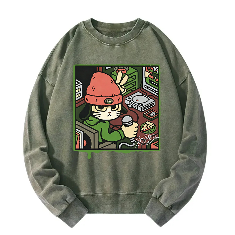 Tokyocanvas Rapper Cat Washed Sweatshirt