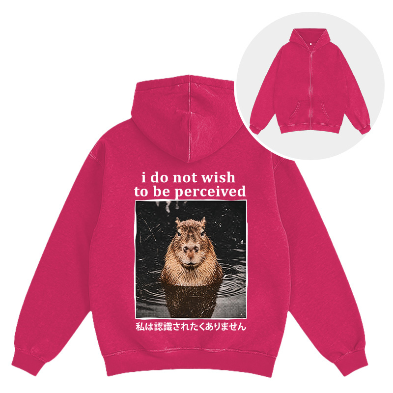 Tokyocanvas I Do Not Wish to Be Perceived Capybara Washed Zip Hoodie