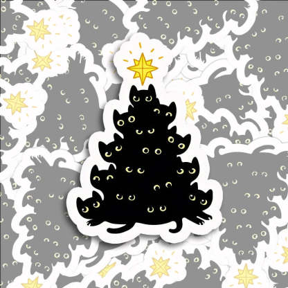 Tokyocanvas Black Cat Christmas Tree Sticker