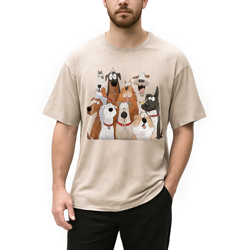 Tokyocanvas Funny Cute Dog Art Print Washed T-Shirt