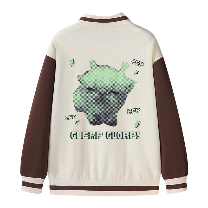 Tokyocanvas Sleepy Glerp Glorp Funny Cat Meme Varsity Jacket
