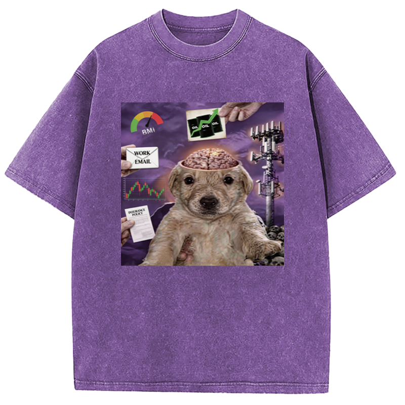 Tokyocanvas My Life Funny Dog Washed T-Shirt