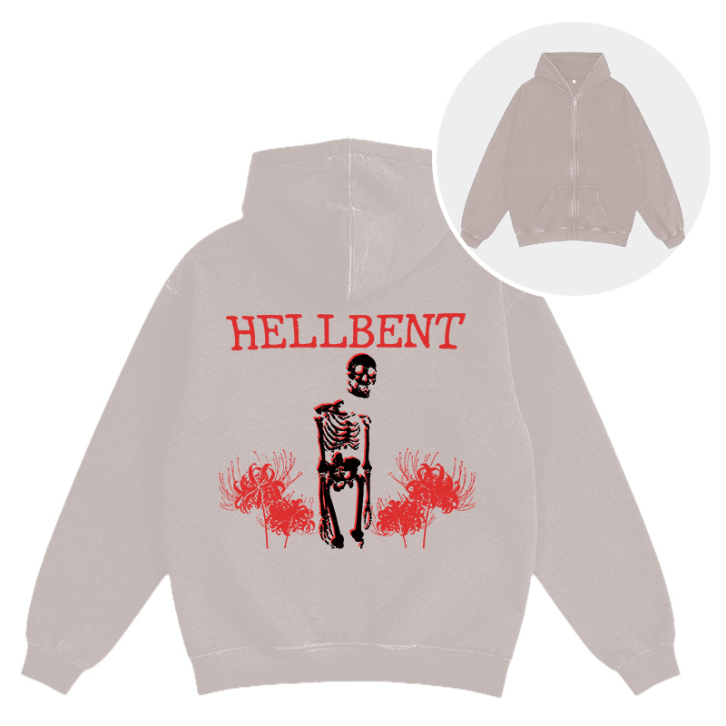 Tokyocanvas Hellbent Skeleton Washed Zip Hoodie