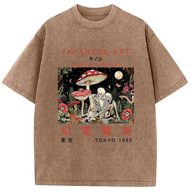 Tokyocanvas Skull Magic Mushrooms Washed T-Shirt