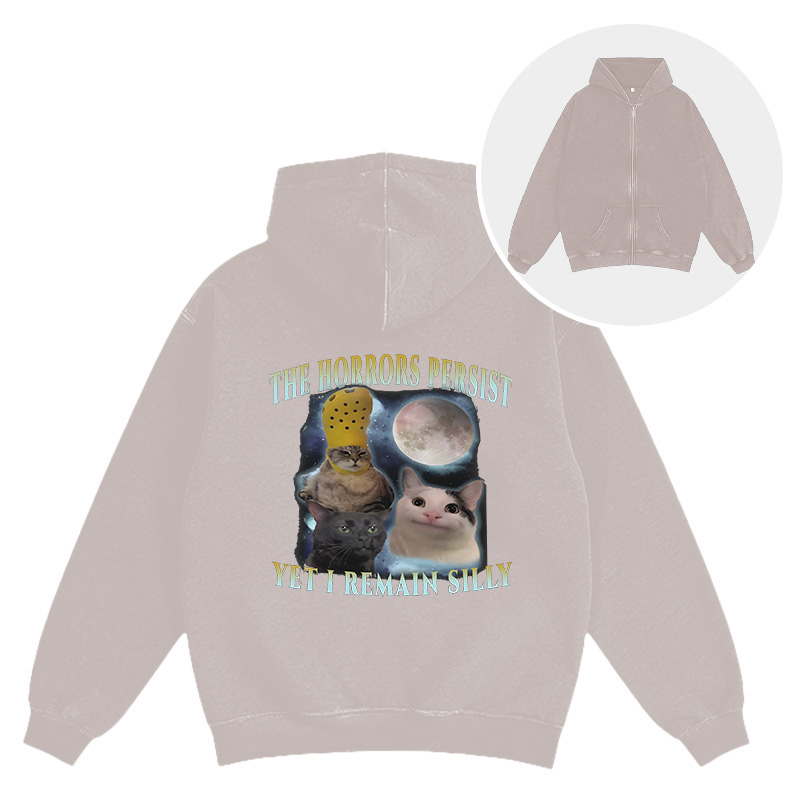 Tokyocanvas The Horrors Persist Yet I Remain Silly Cat Washed Zip Hoodie