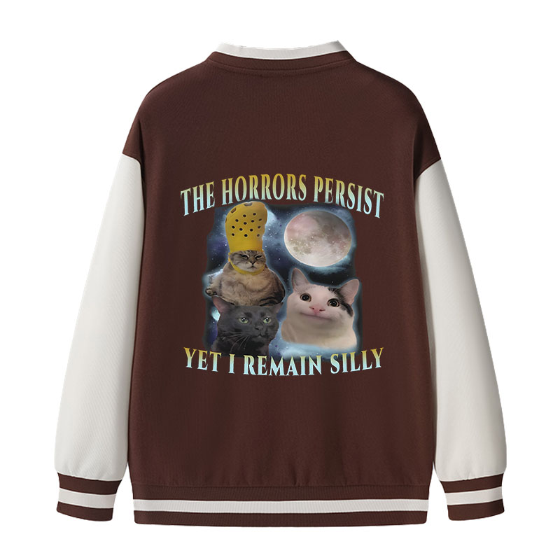 Tokyocanvas The Horrors Persist Yet I Remain Silly Cat Varsity Jacket