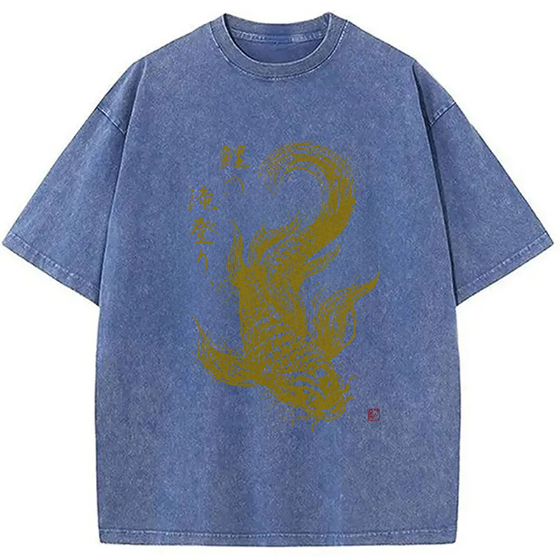 Tokyocanvas Koi Carp Japanese Calligraphy Washed T-Shirt