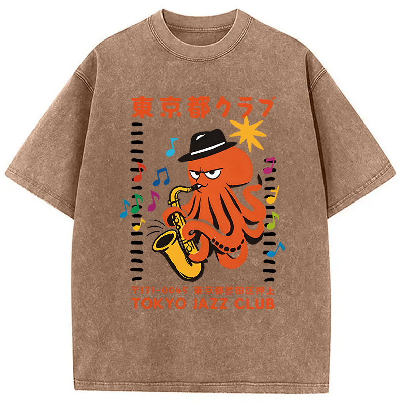 Tokyocanvas Japanese Octopus In Band Washed T-Shirt