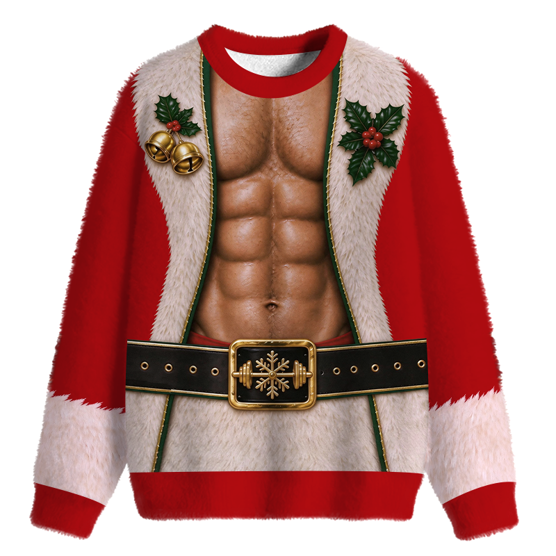 Tokyocanvas Santa Claus Red Fuzzy Christmas Ugly Sweatshirt