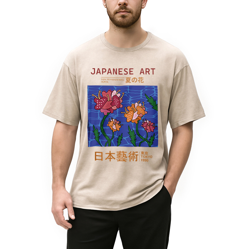 Tokyocanvas Japanese Art Summer Flower Washed T-Shirt