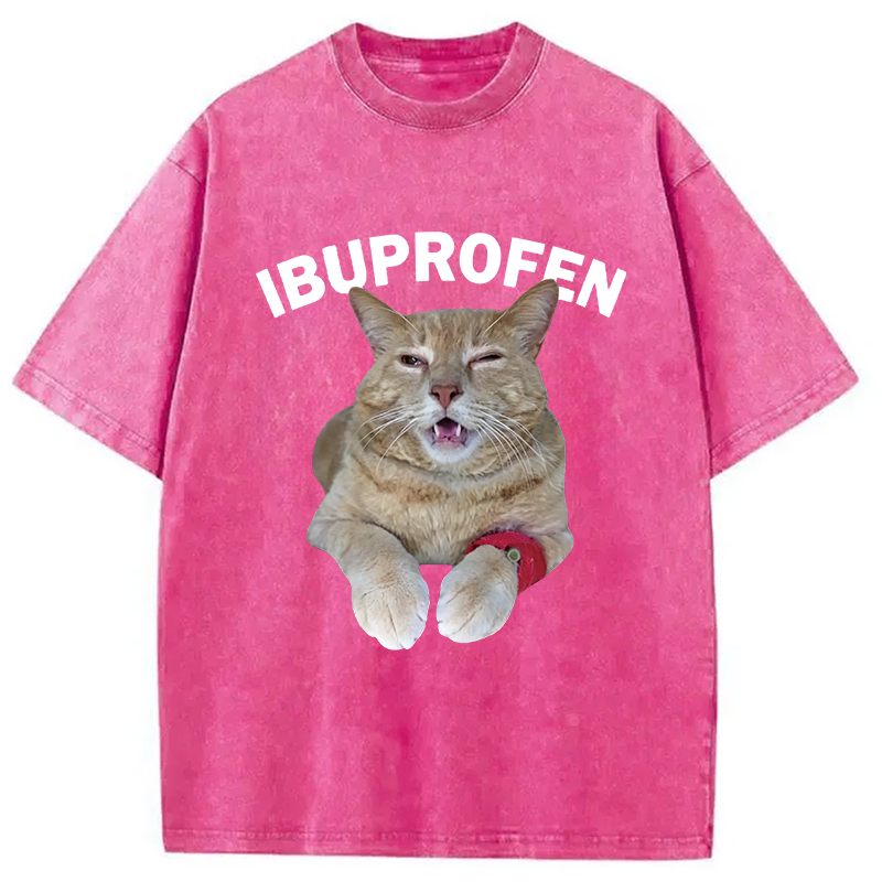 Tokyocanvas Hilarious Ibuprofen Cat Meme Washed T-Shirt