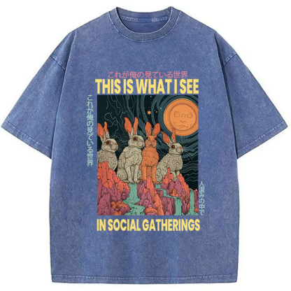 Tokyocanvas Funny Rabbit Japanese Social Anxiety Washed T-Shirt