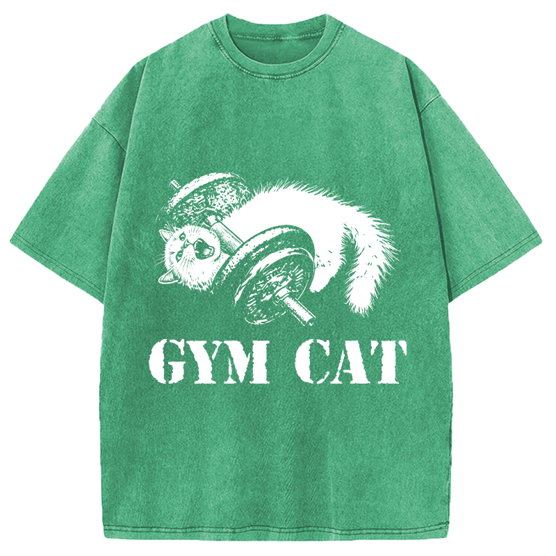 Tokyocanvas Cat Pumping Iron At The Gym Washed T-Shirt