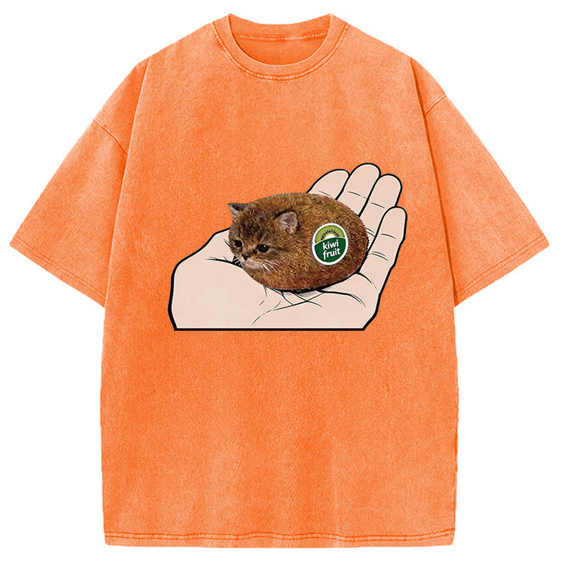Tokyocanvas Kiwi Fruit Cat Washed T-Shirt