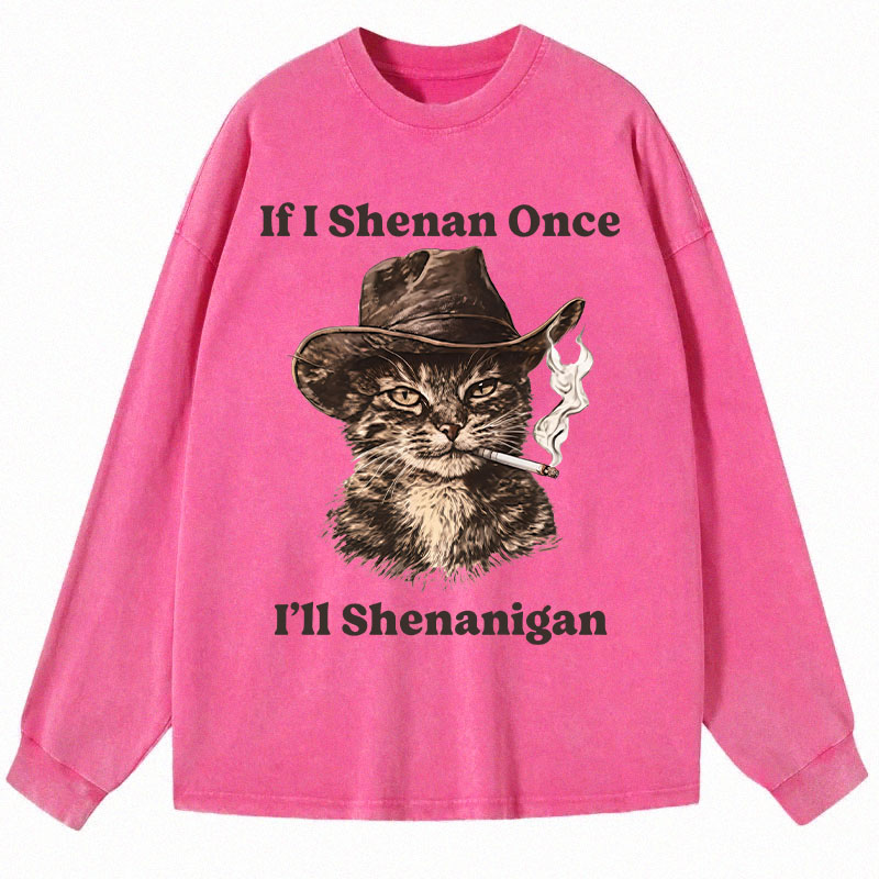 Tokyocanvas Funny Unhinged Cat Long Sleeve Washed T-Shirt